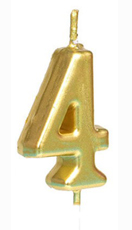 Gold Number 4 Birthday Candle